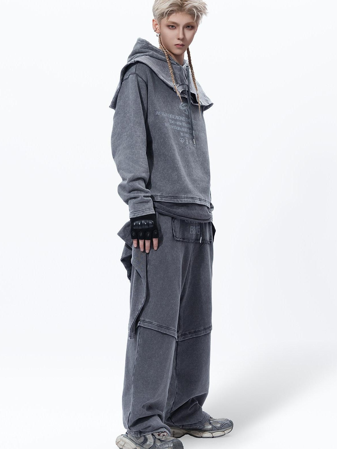 MOGONGSHE American Speckled Washed Vintage Faux Two Piece Women's Heavyweight Sweatshirts