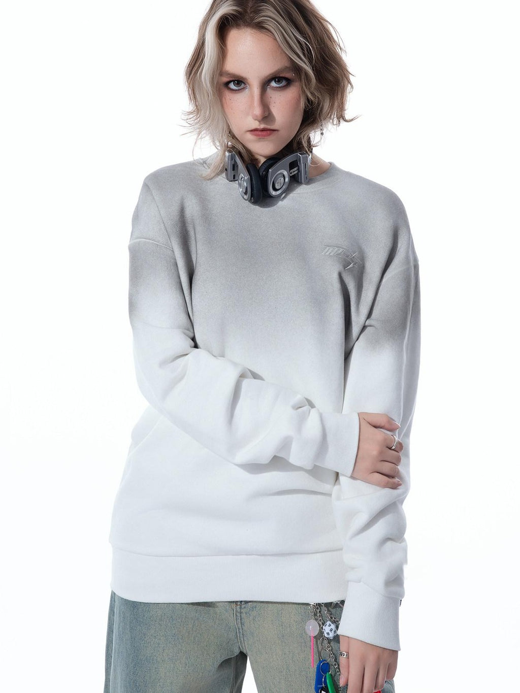MOGONGSHE American Street Hoodless Oversized Women's Cotton Fleece Crewneck Sweatshirts