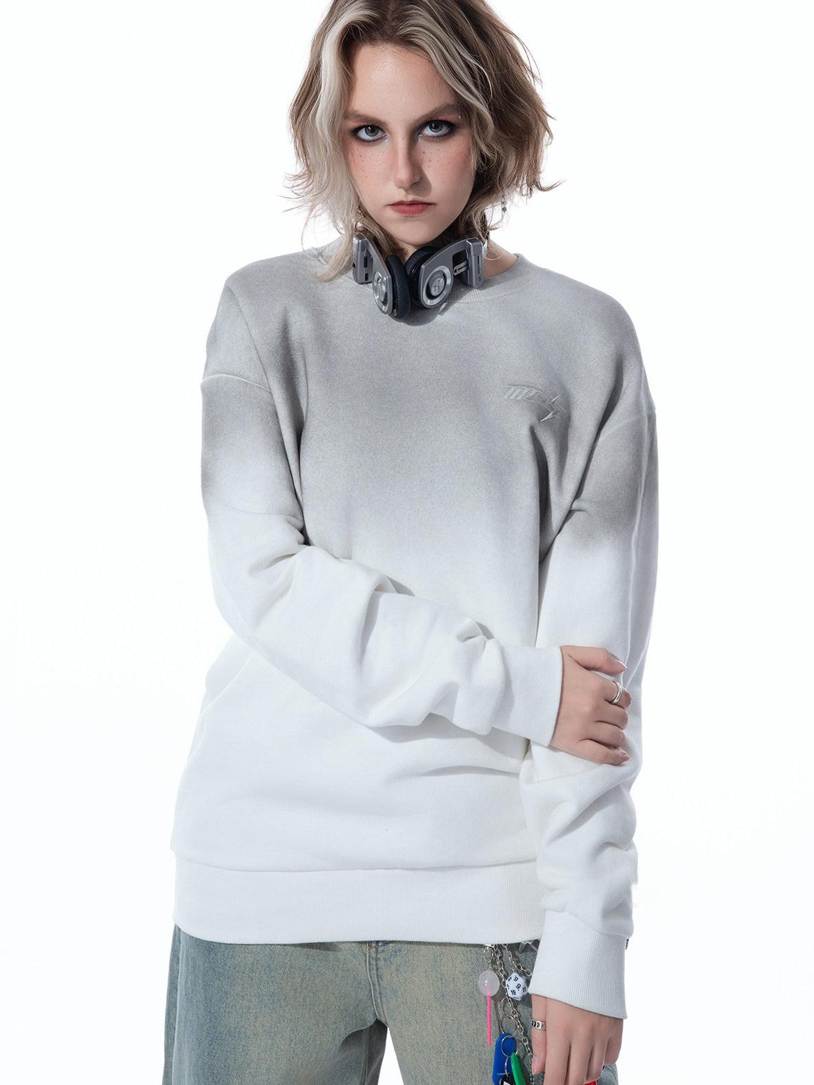 MOGONGSHE American Street Hoodless Oversized Women's Cotton Fleece Crewneck Sweatshirts