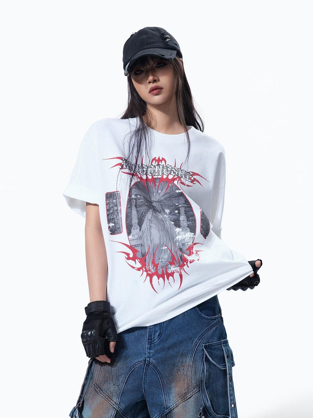 MOGONGSHE American Streetwear Chic Luxe Distinctive Women's Short Sleeve T-shirts