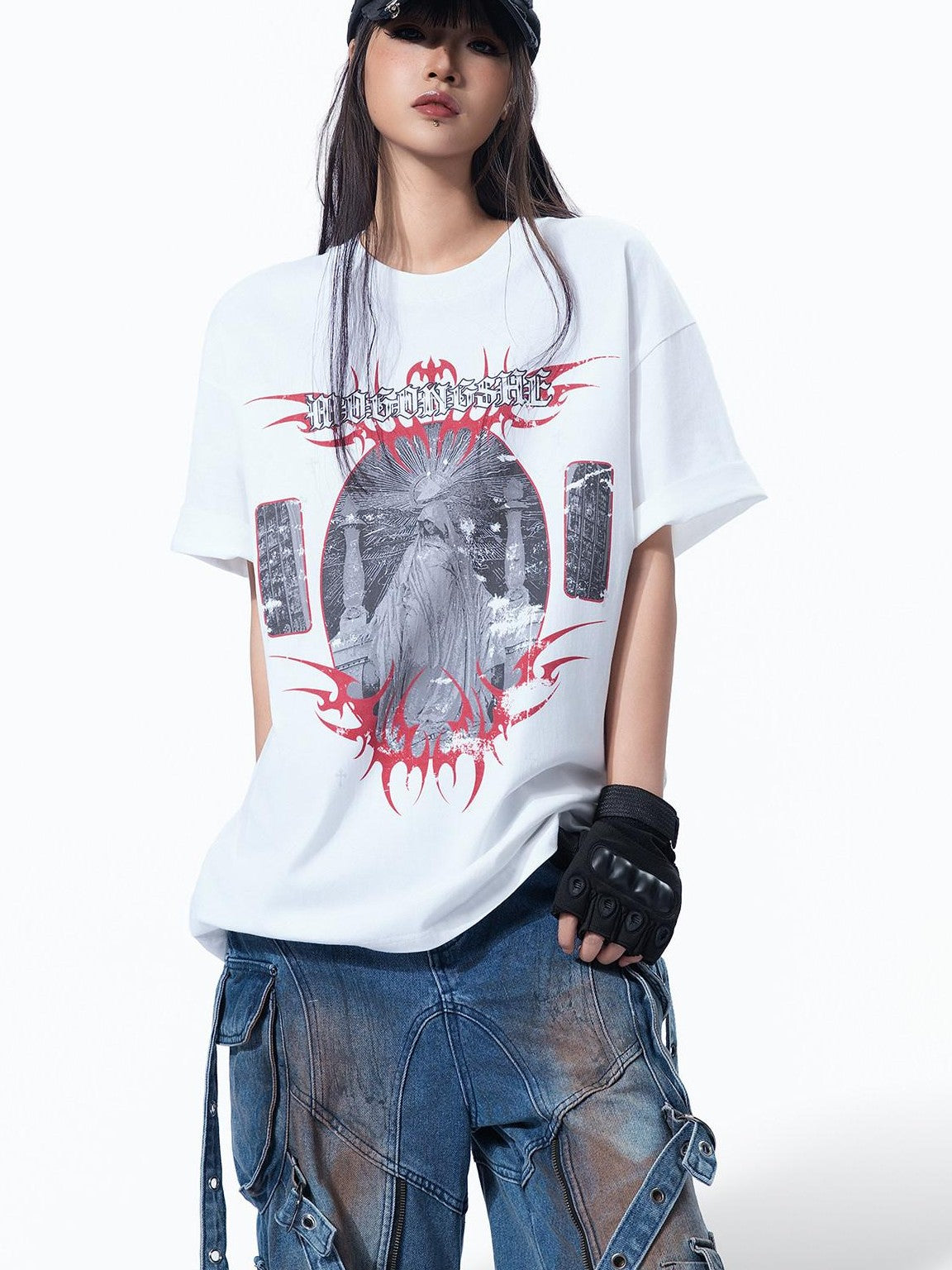 MOGONGSHE American Streetwear Chic Luxe Distinctive Women's Short Sleeve T-shirts