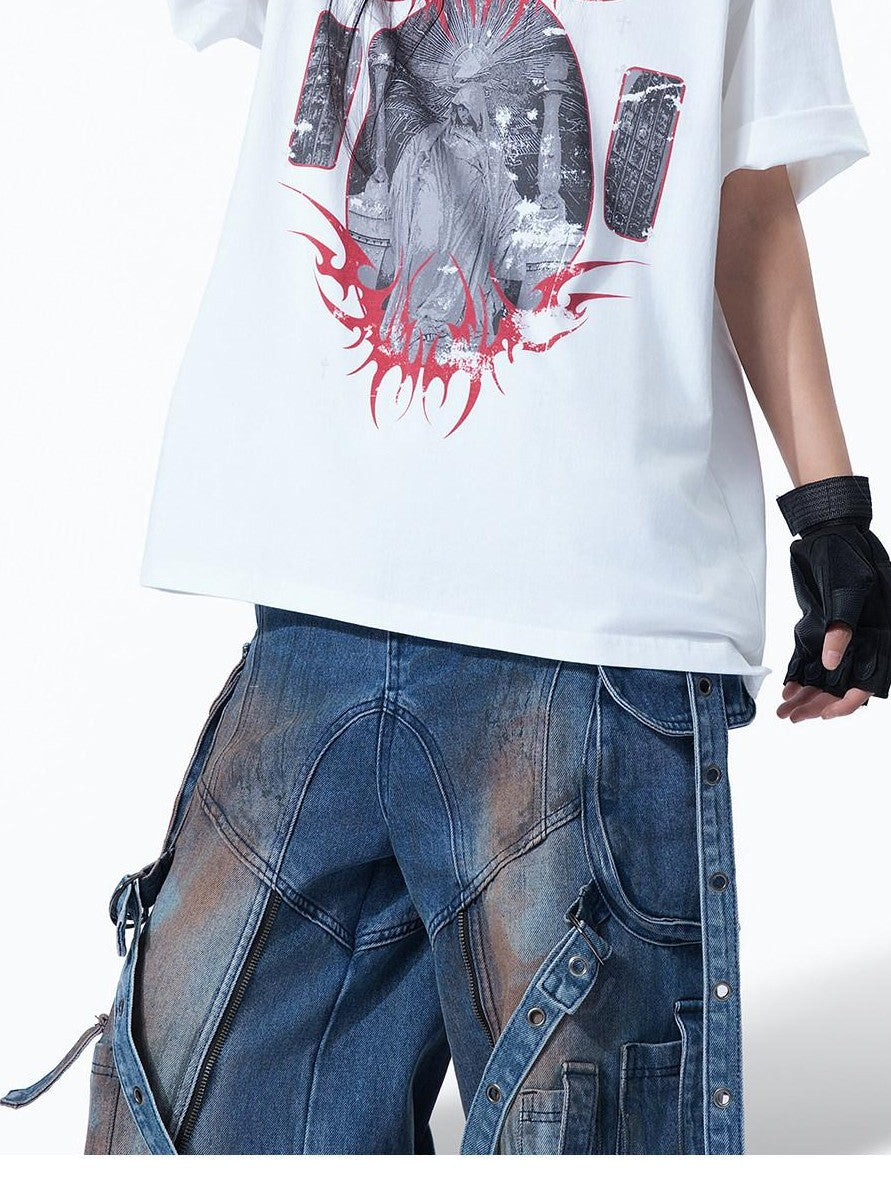 MOGONGSHE American Streetwear Chic Luxe Distinctive Women's Short Sleeve T-shirts