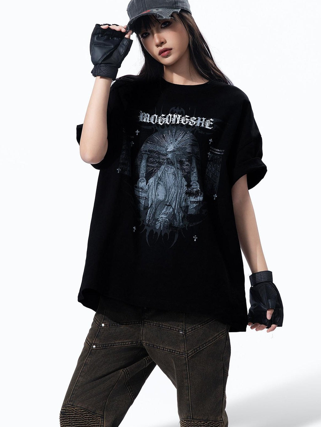 MOGONGSHE American Streetwear Chic Luxe Distinctive Women's Short Sleeve T-shirts