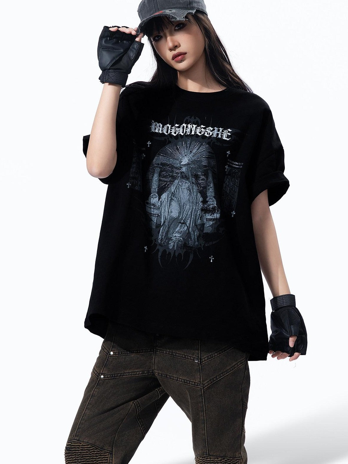 MOGONGSHE American Streetwear Chic Luxe Distinctive Women's Short Sleeve T-shirts