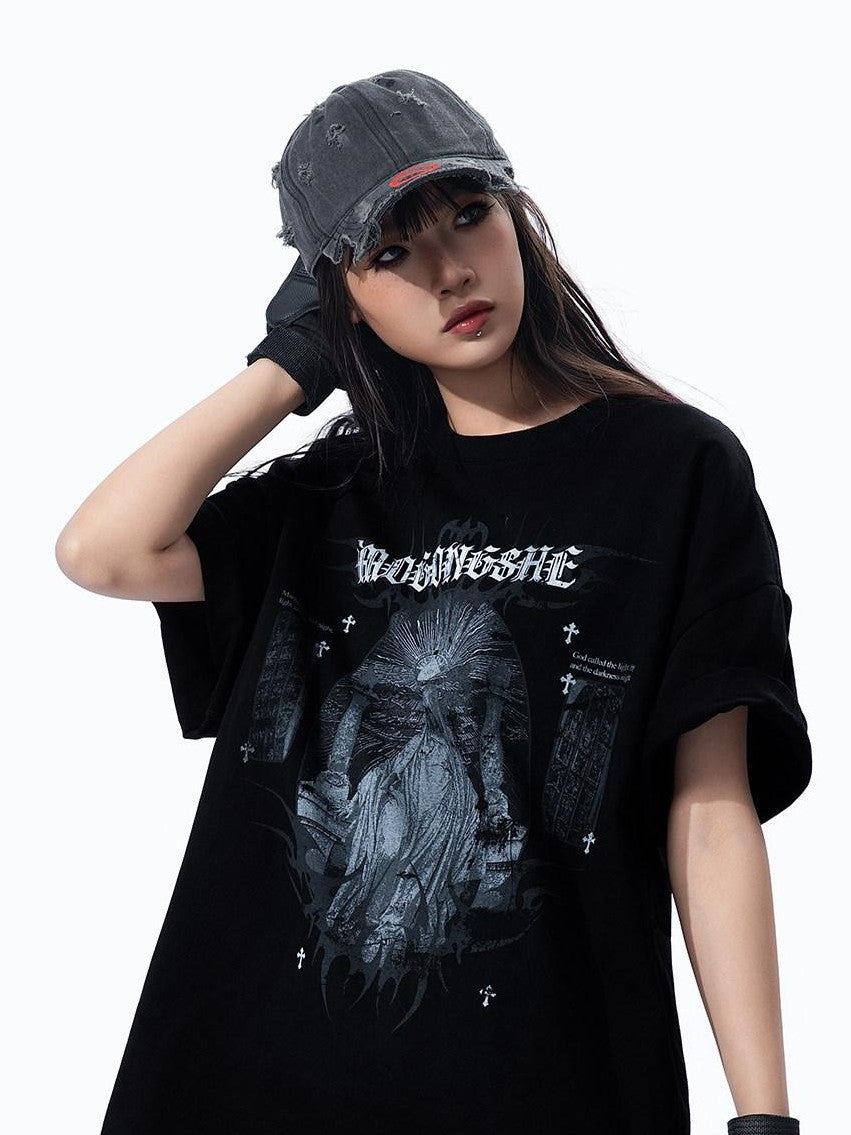 MOGONGSHE American Streetwear Chic Luxe Distinctive Women's Short Sleeve T-shirts