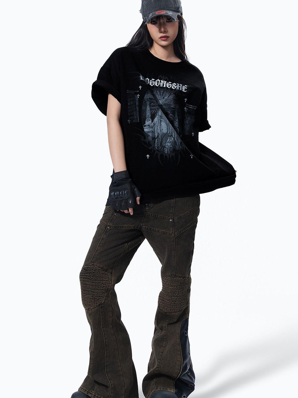 MOGONGSHE American Streetwear Chic Luxe Distinctive Women's Short Sleeve T-shirts