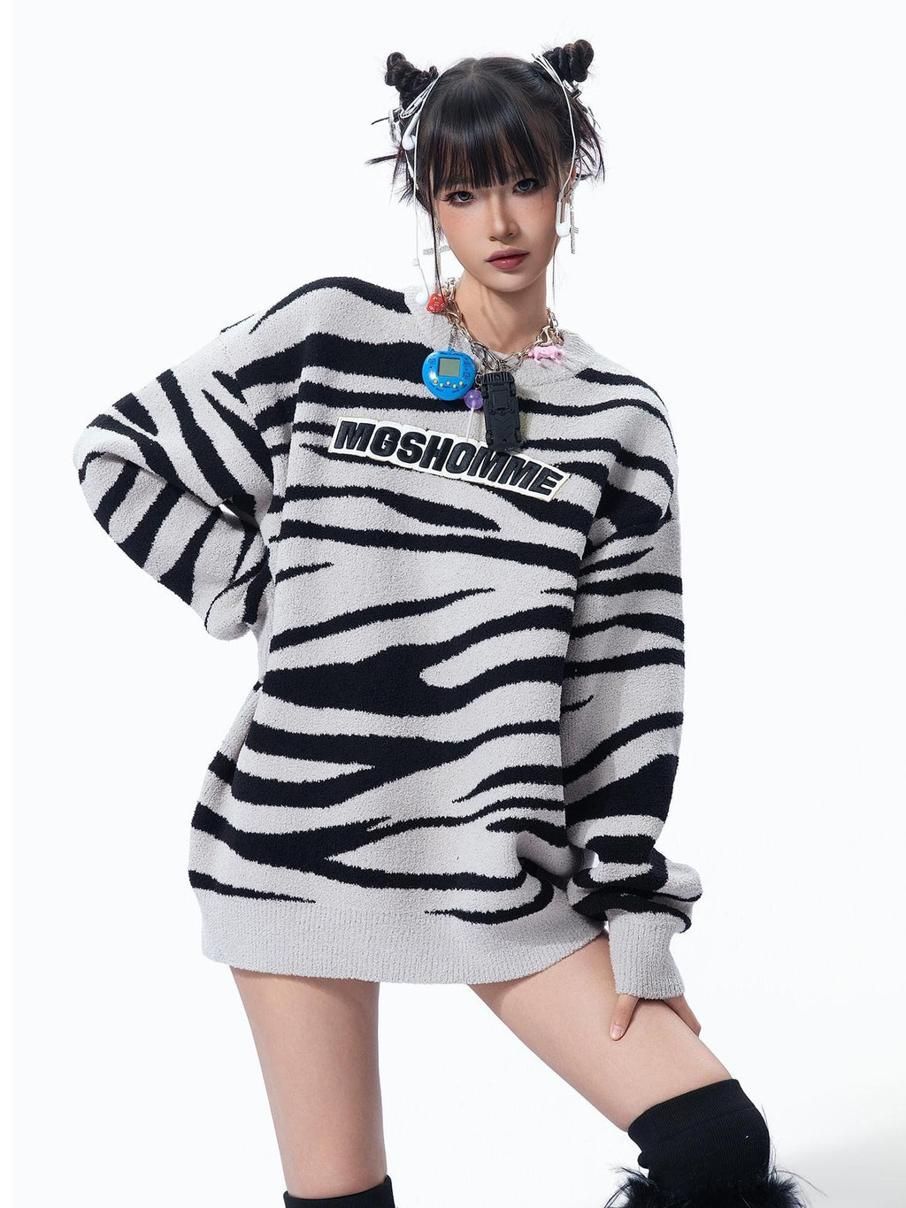 MOGONGSHE American Striped Women's Thick Knit Sweatshirt Long Sleeve T-shirts