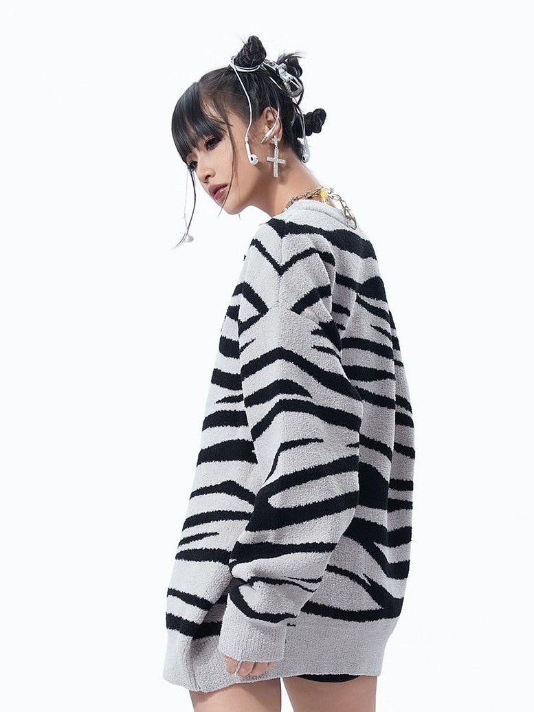 MOGONGSHE American Striped Women's Thick Knit Sweatshirt Long Sleeve T-shirts