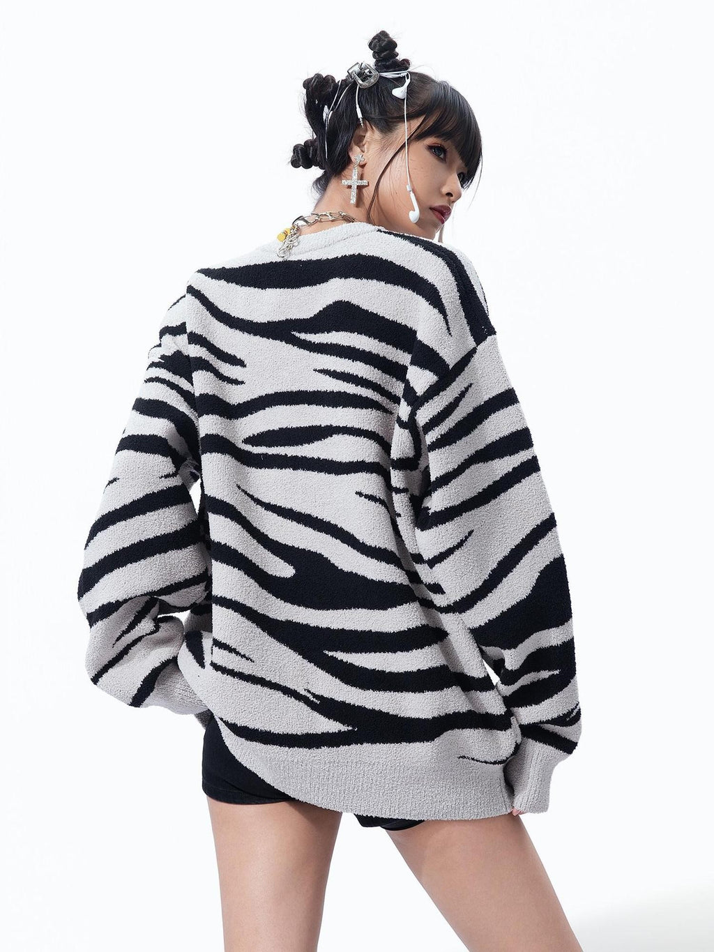 MOGONGSHE American Striped Women's Thick Knit Sweatshirt Long Sleeve T-shirts
