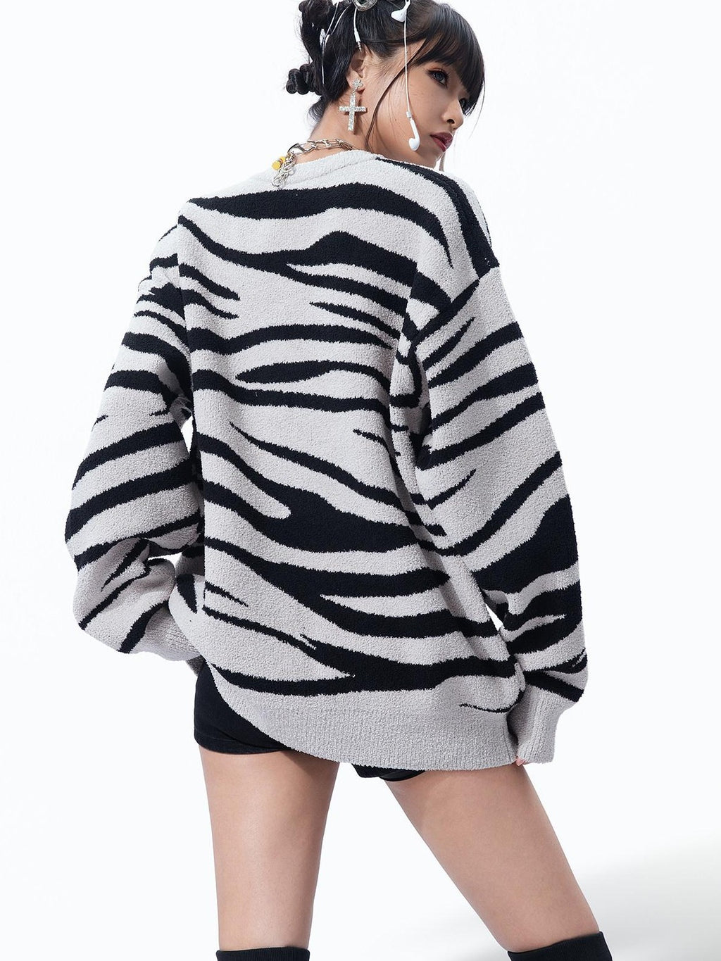 MOGONGSHE American Striped Women's Thick Knit Sweatshirt Long Sleeve T-shirts