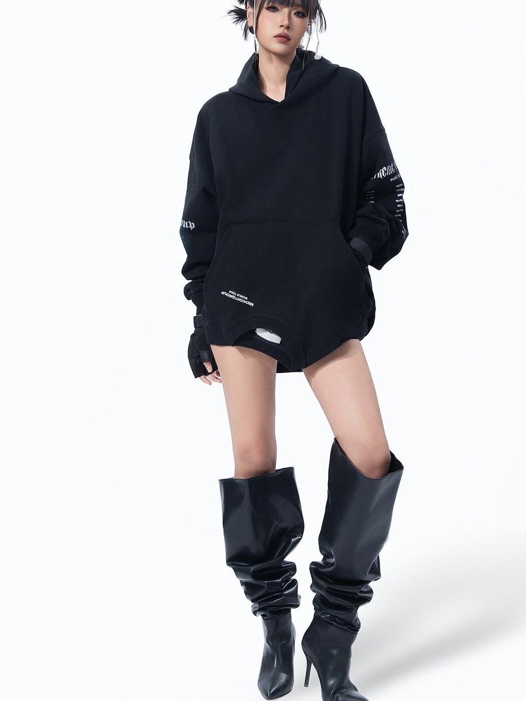 MOGONGSHE American Vintage Edgy Hooded Long Sleeve Women's Heavyweight Sweatshirts