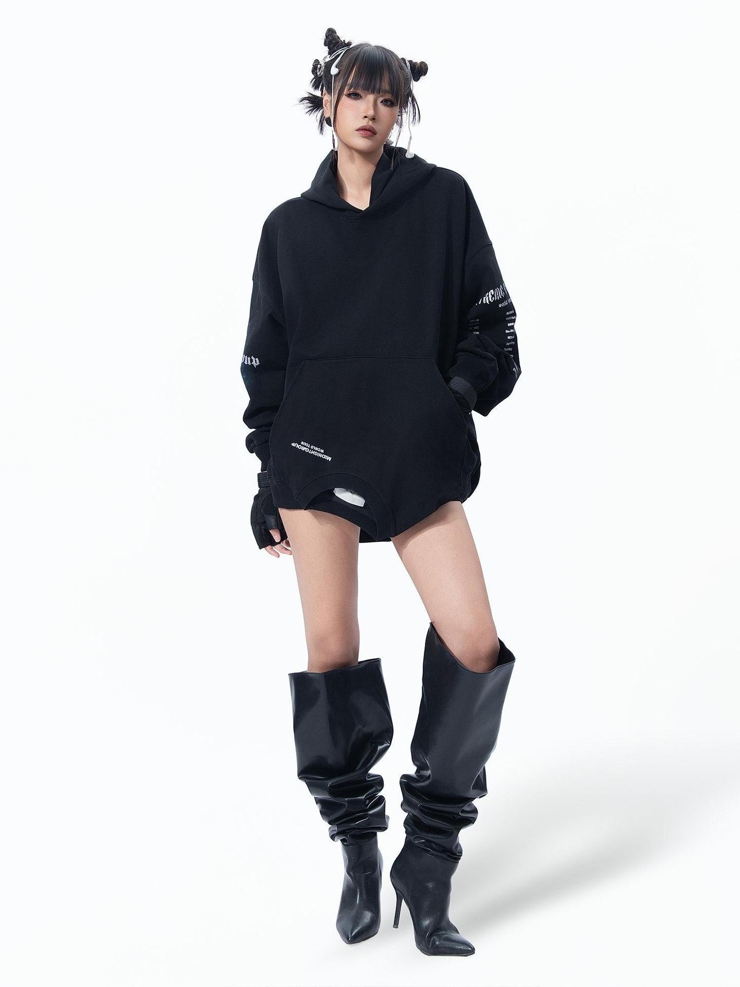 MOGONGSHE American Vintage Edgy Hooded Long Sleeve Women's Heavyweight Sweatshirts