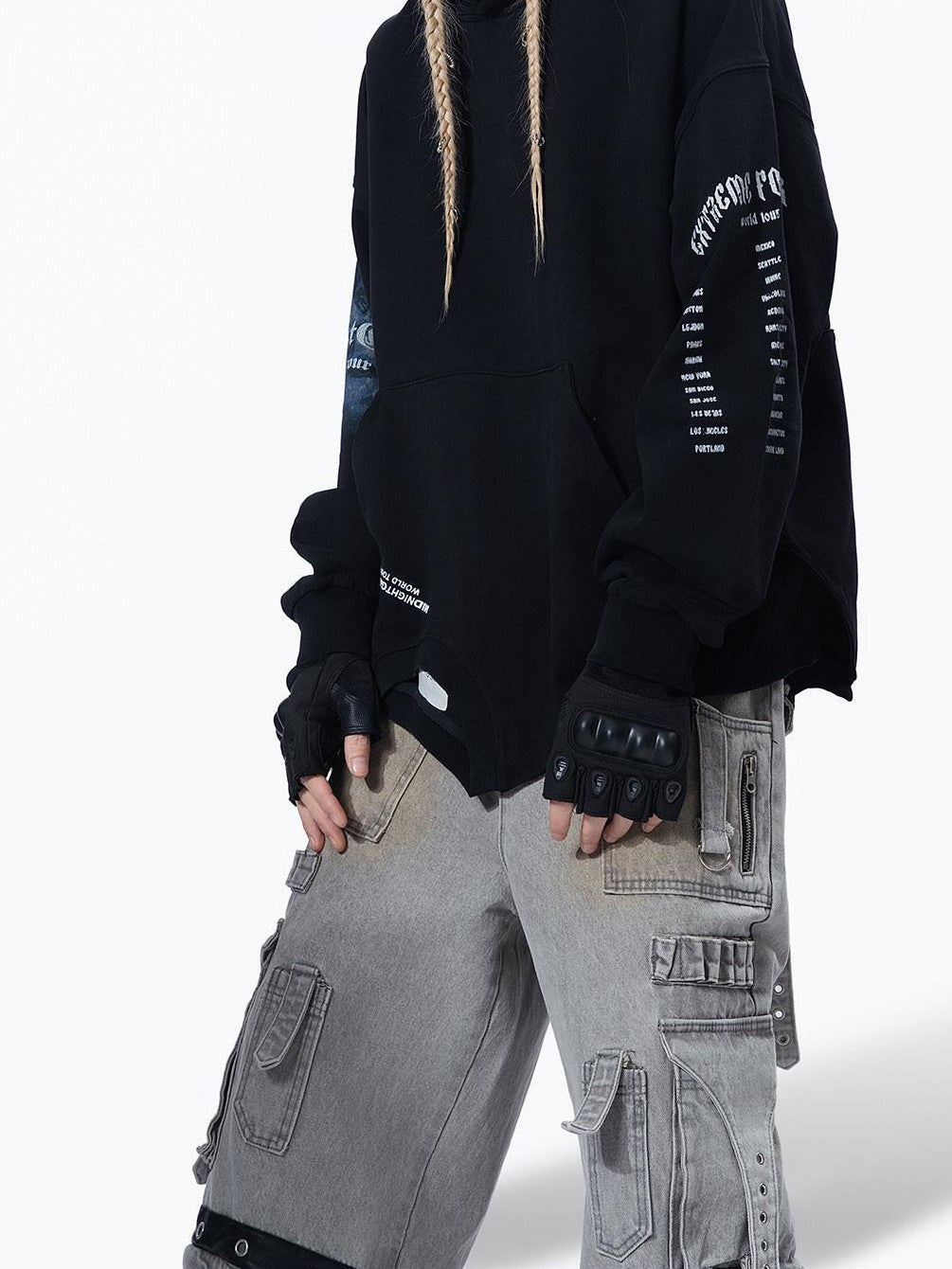 MOGONGSHE American Vintage Edgy Hooded Long Sleeve Women's Heavyweight Sweatshirts