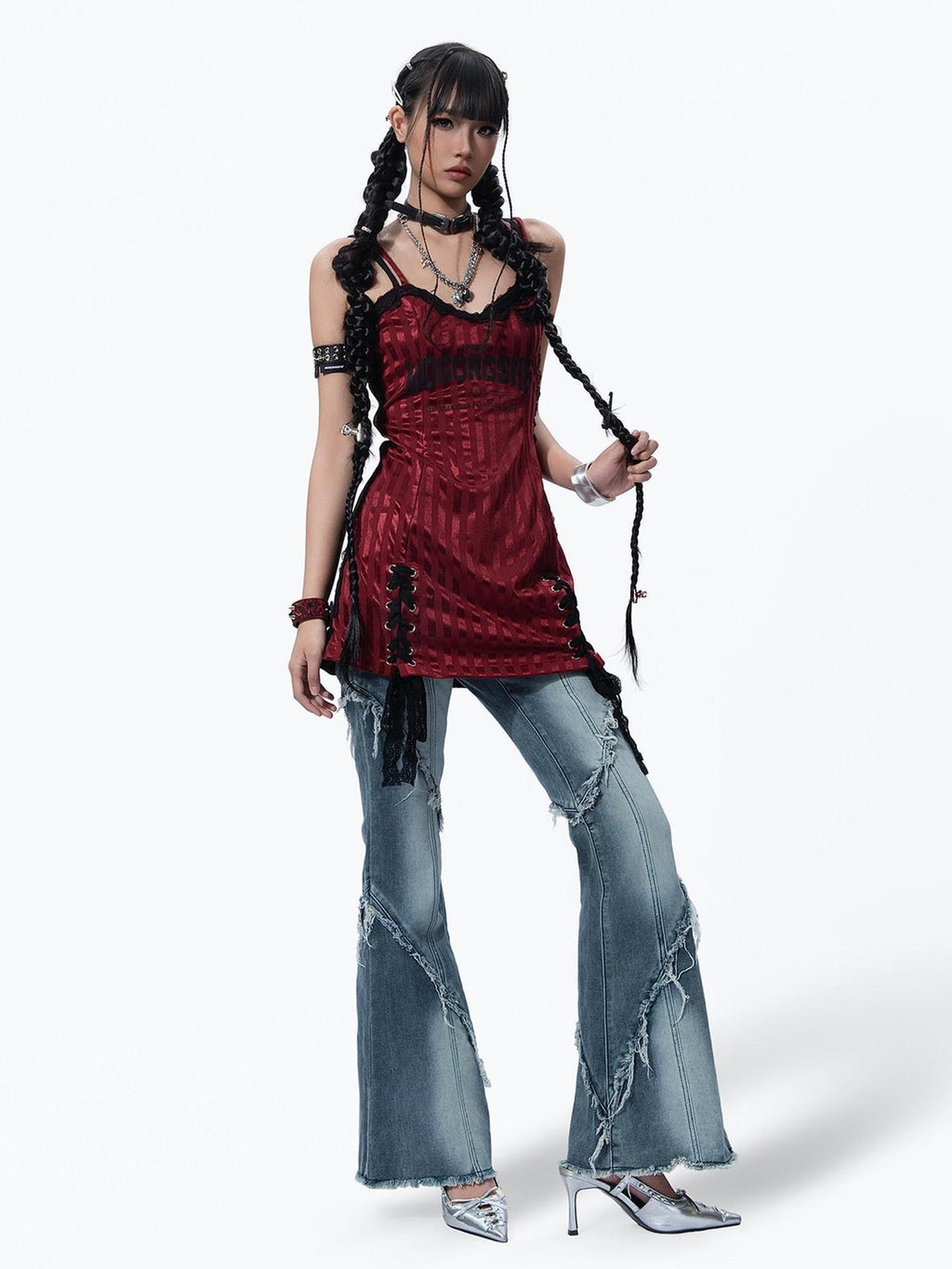 MOGONGSHE American Vintage Frayed Hem Micro Flare Women's Denim Flare Jeans