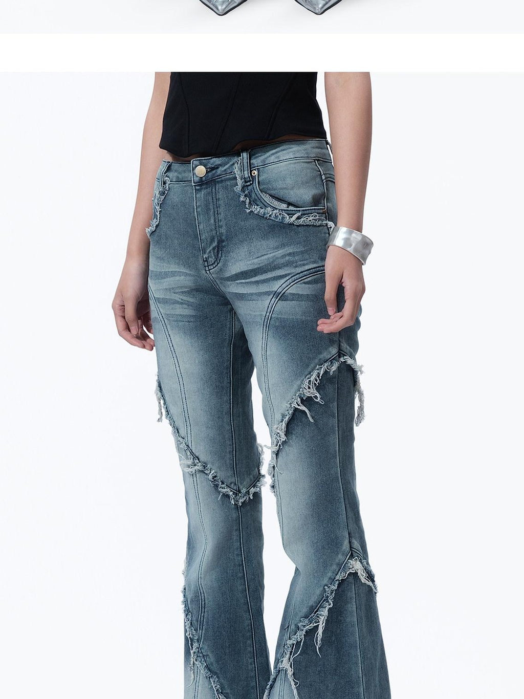 MOGONGSHE American Vintage Frayed Hem Micro Flare Women's Denim Flare Jeans