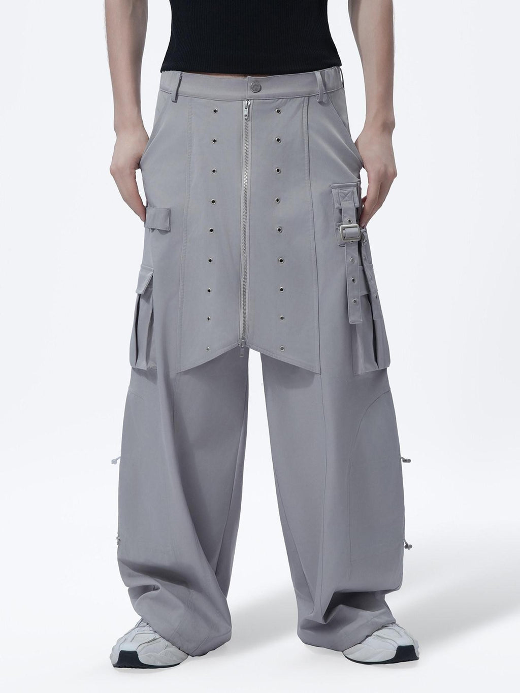 MOGONGSHE American Vintage Heavy Duty Zipper Cargo Workwear Women's Wide-leg Pants