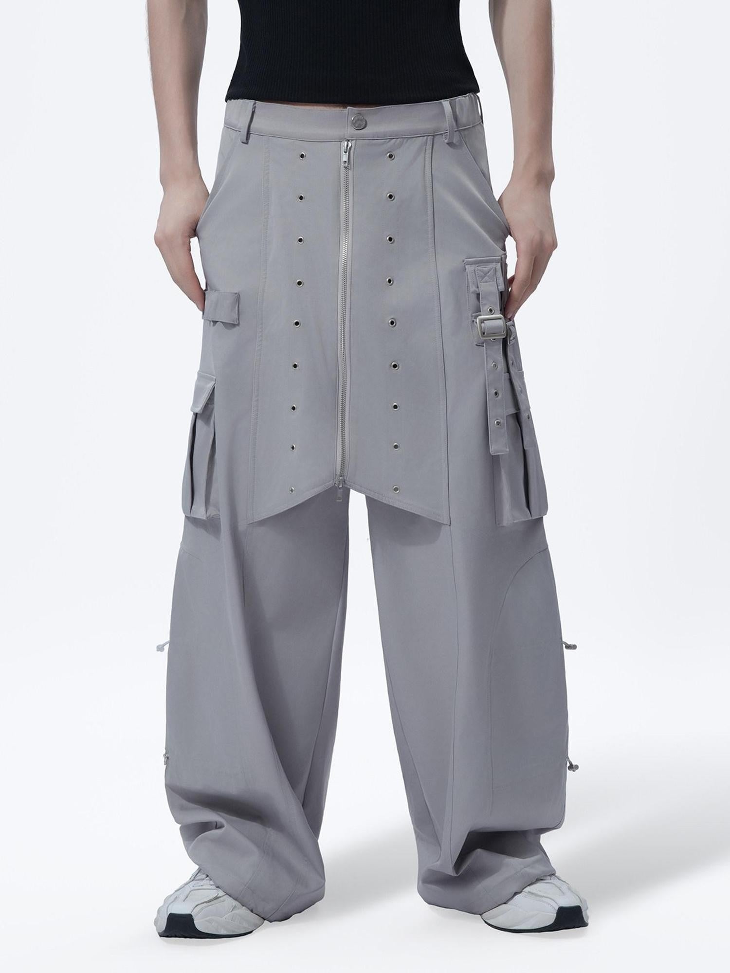 MOGONGSHE American Vintage Heavy Duty Zipper Cargo Workwear Women's Wide-leg Pants