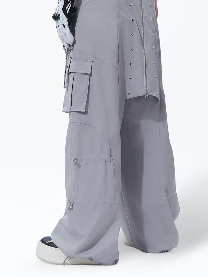 MOGONGSHE American Vintage Heavy Duty Zipper Cargo Workwear Women's Wide-leg Pants