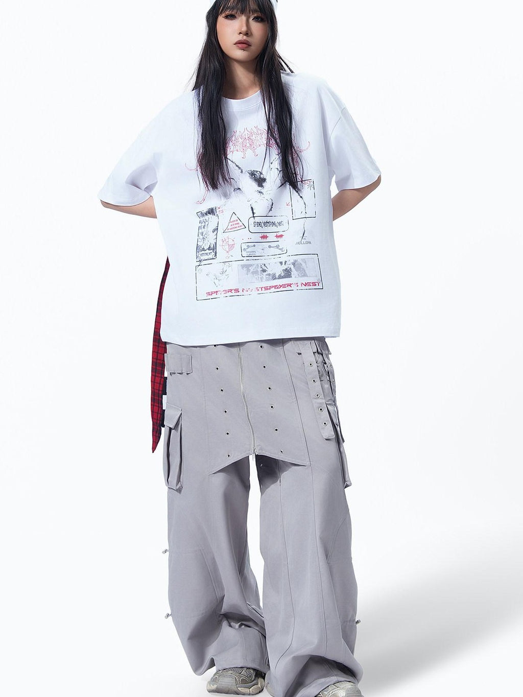 MOGONGSHE American Vintage Heavy Duty Zipper Cargo Workwear Women's Wide-leg Pants