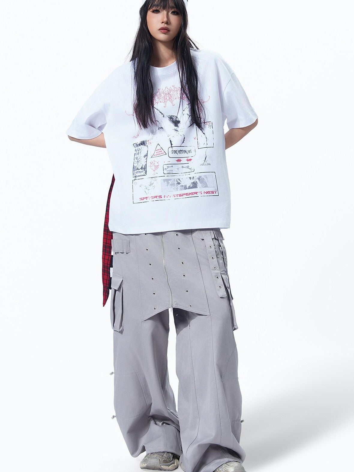 MOGONGSHE American Vintage Heavy Duty Zipper Cargo Workwear Women's Wide-leg Pants