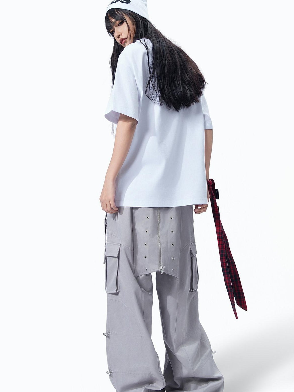 MOGONGSHE American Vintage Heavy Duty Zipper Cargo Workwear Women's Wide-leg Pants