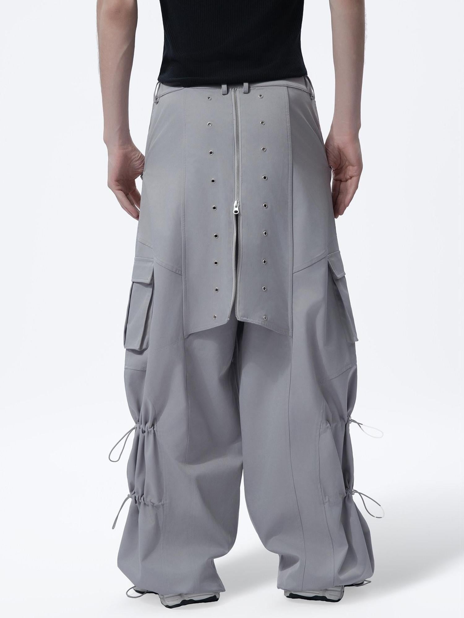 MOGONGSHE American Vintage Heavy Duty Zipper Cargo Workwear Women's Wide-leg Pants