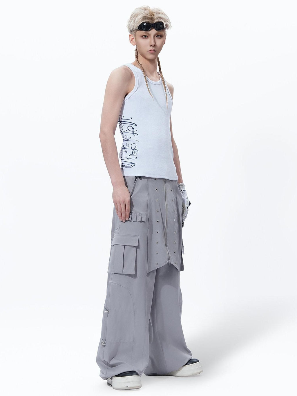 MOGONGSHE American Vintage Heavy Duty Zipper Cargo Workwear Women's Wide-leg Pants