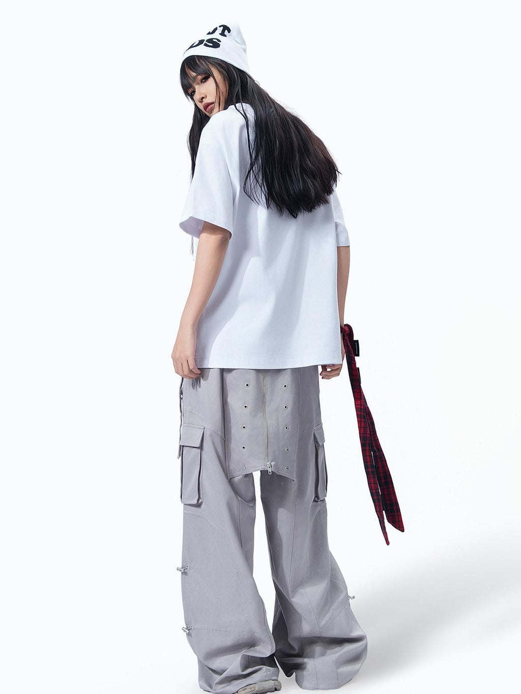 MOGONGSHE American Vintage Heavy Duty Zipper Cargo Workwear Women's Wide-leg Pants