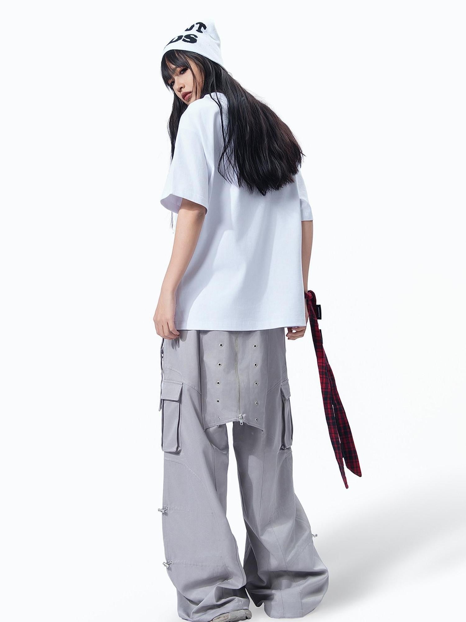 MOGONGSHE American Vintage Heavy Duty Zipper Cargo Workwear Women's Wide-leg Pants