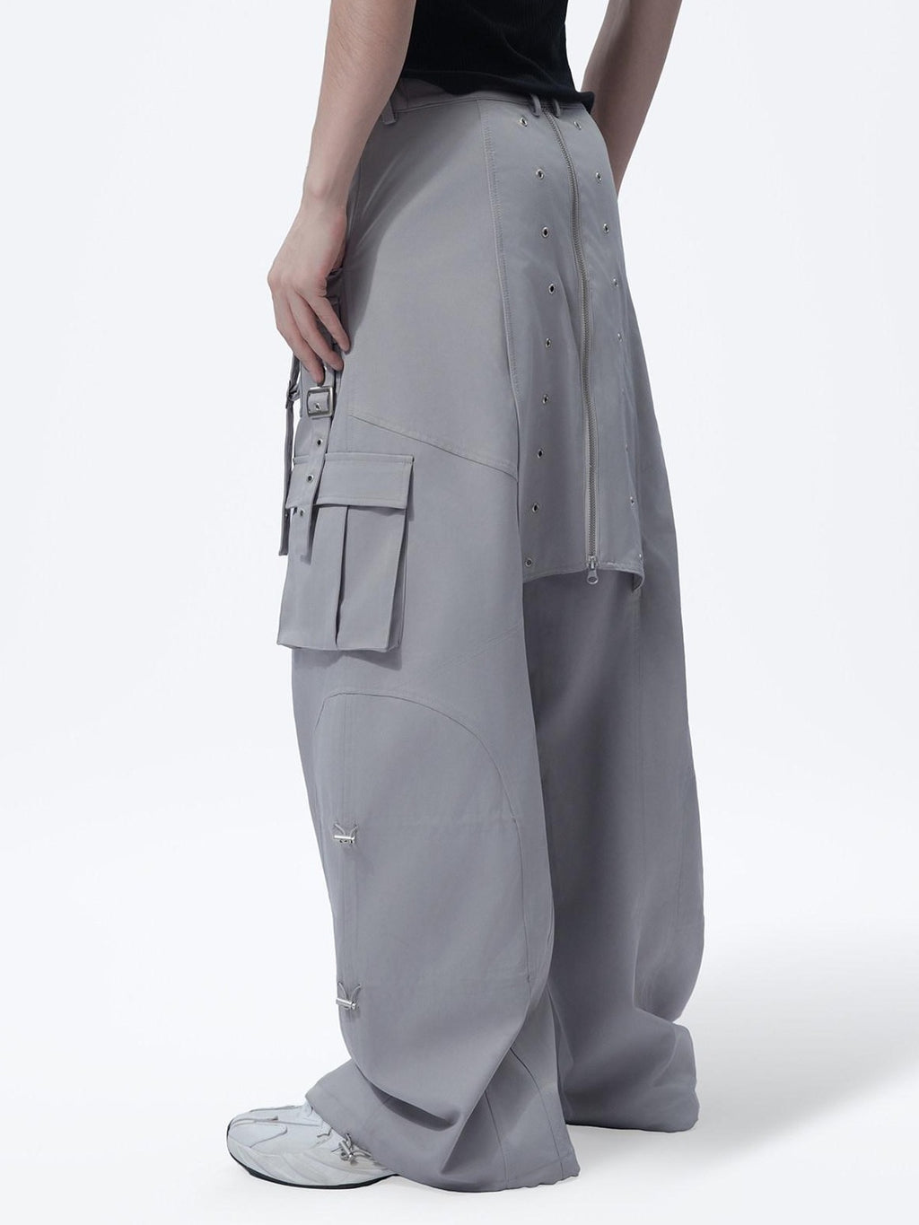 MOGONGSHE American Vintage Heavy Duty Zipper Cargo Workwear Women's Wide-leg Pants