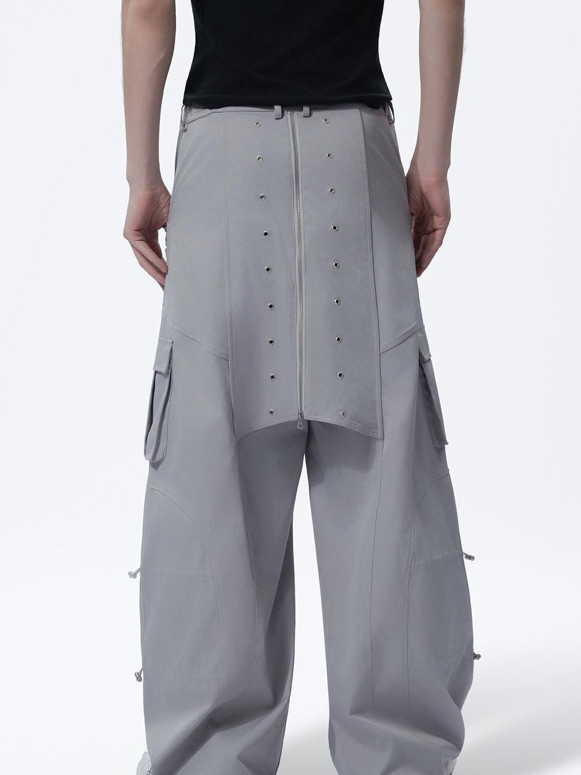MOGONGSHE American Vintage Heavy Duty Zipper Cargo Workwear Women's Wide-leg Pants