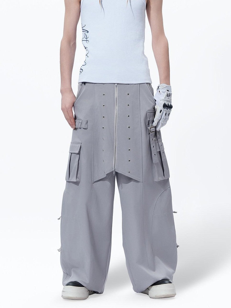 MOGONGSHE American Vintage Heavy Duty Zipper Cargo Workwear Women's Wide-leg Pants