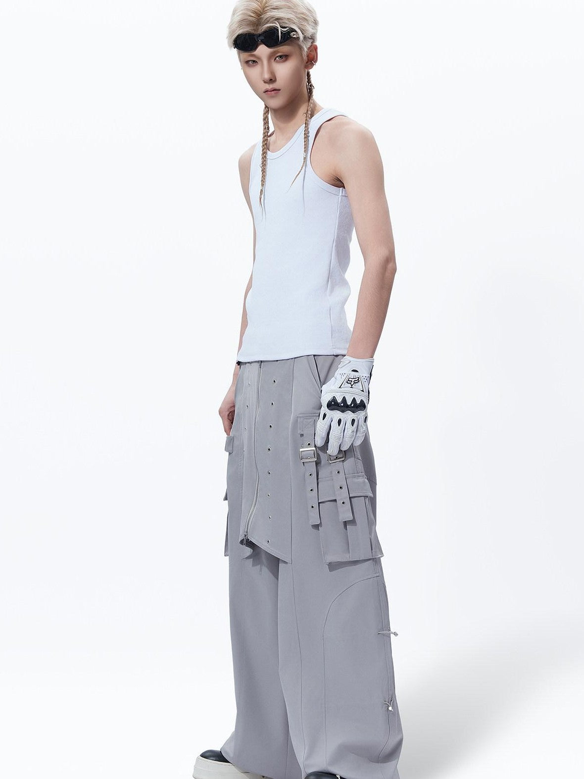 MOGONGSHE American Vintage Heavy Duty Zipper Cargo Workwear Women's Wide-leg Pants