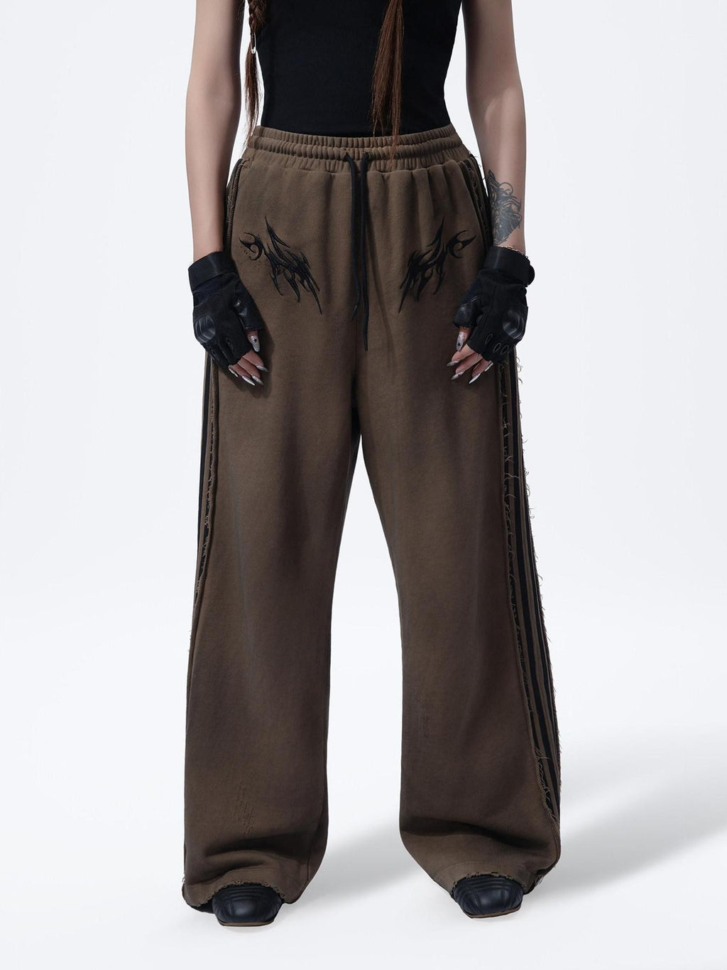 MOGONGSHE American Vintage Heavy Patchwork Relaxed Straight Women's Wide-leg Pants