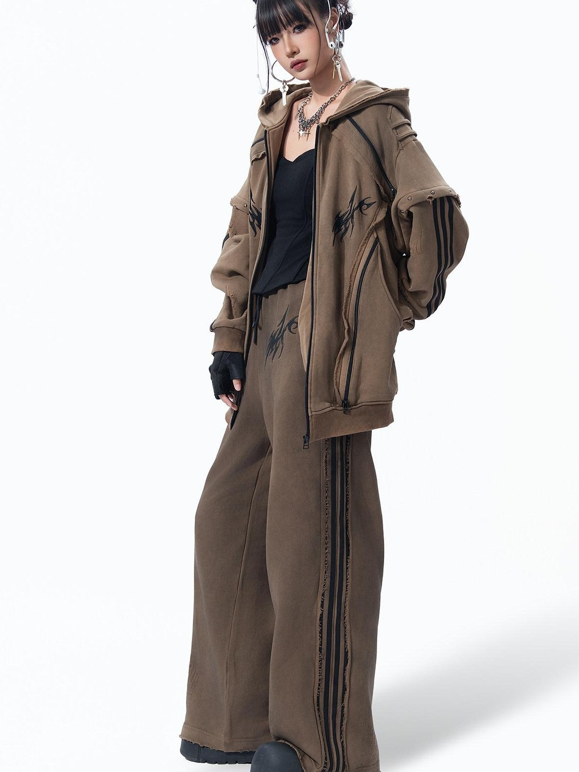 MOGONGSHE American Vintage Heavy Patchwork Relaxed Straight Women's Wide-leg Pants