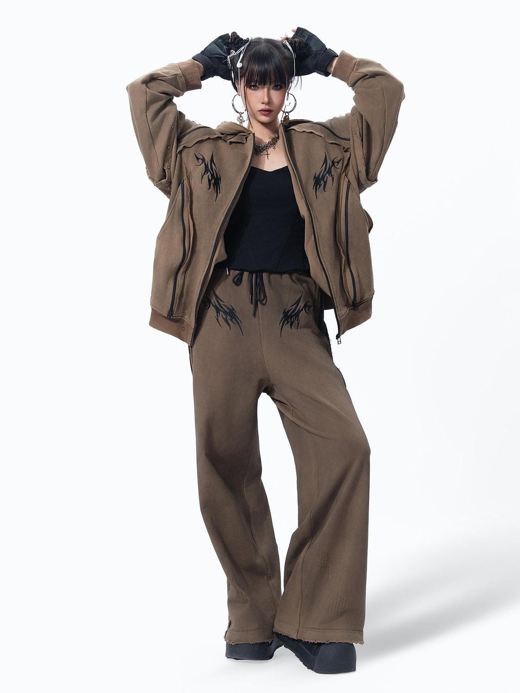MOGONGSHE American Vintage Heavy Patchwork Relaxed Straight Women's Wide-leg Pants