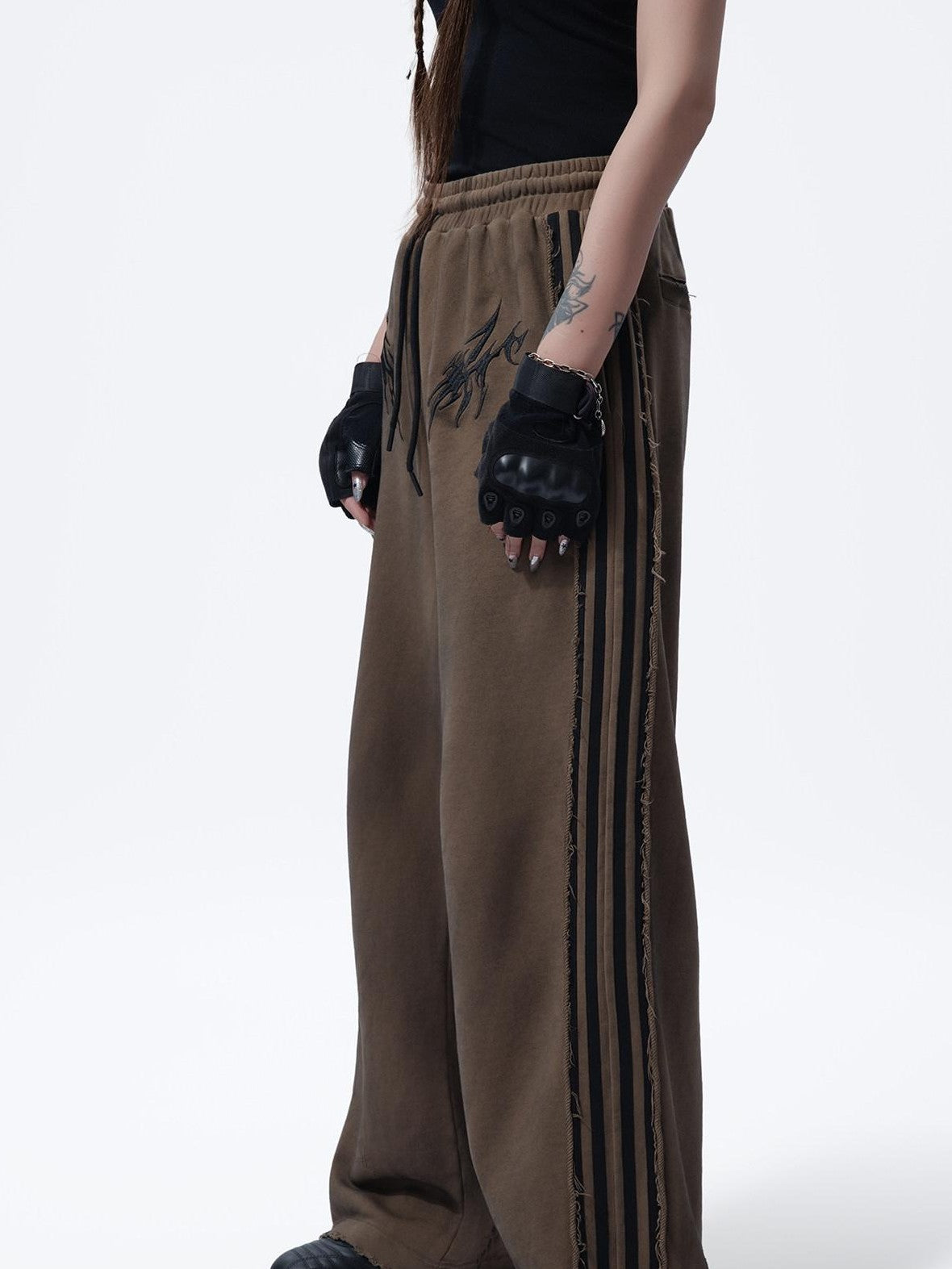 MOGONGSHE American Vintage Heavy Patchwork Relaxed Straight Women's Wide-leg Pants