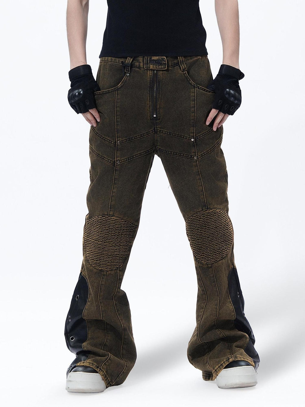 MOGONGSHE American Vintage Ripped Washed Wide Workwear Women's Denim Distressed Jeans