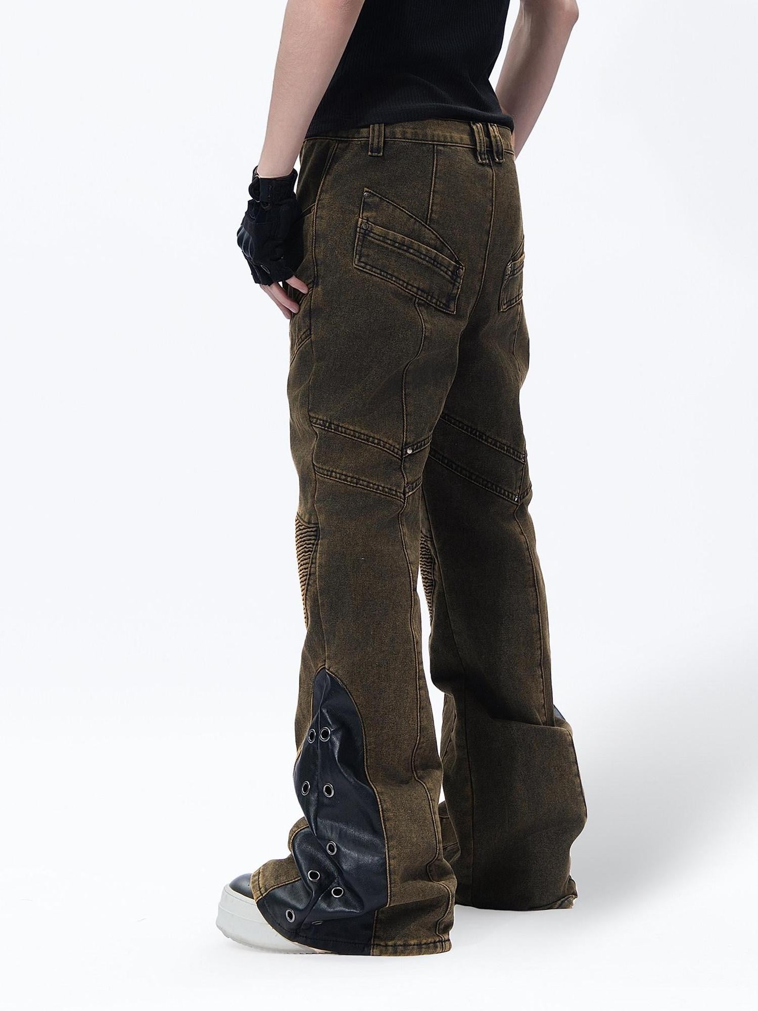 MOGONGSHE American Vintage Ripped Washed Wide Workwear Women's Denim Distressed Jeans