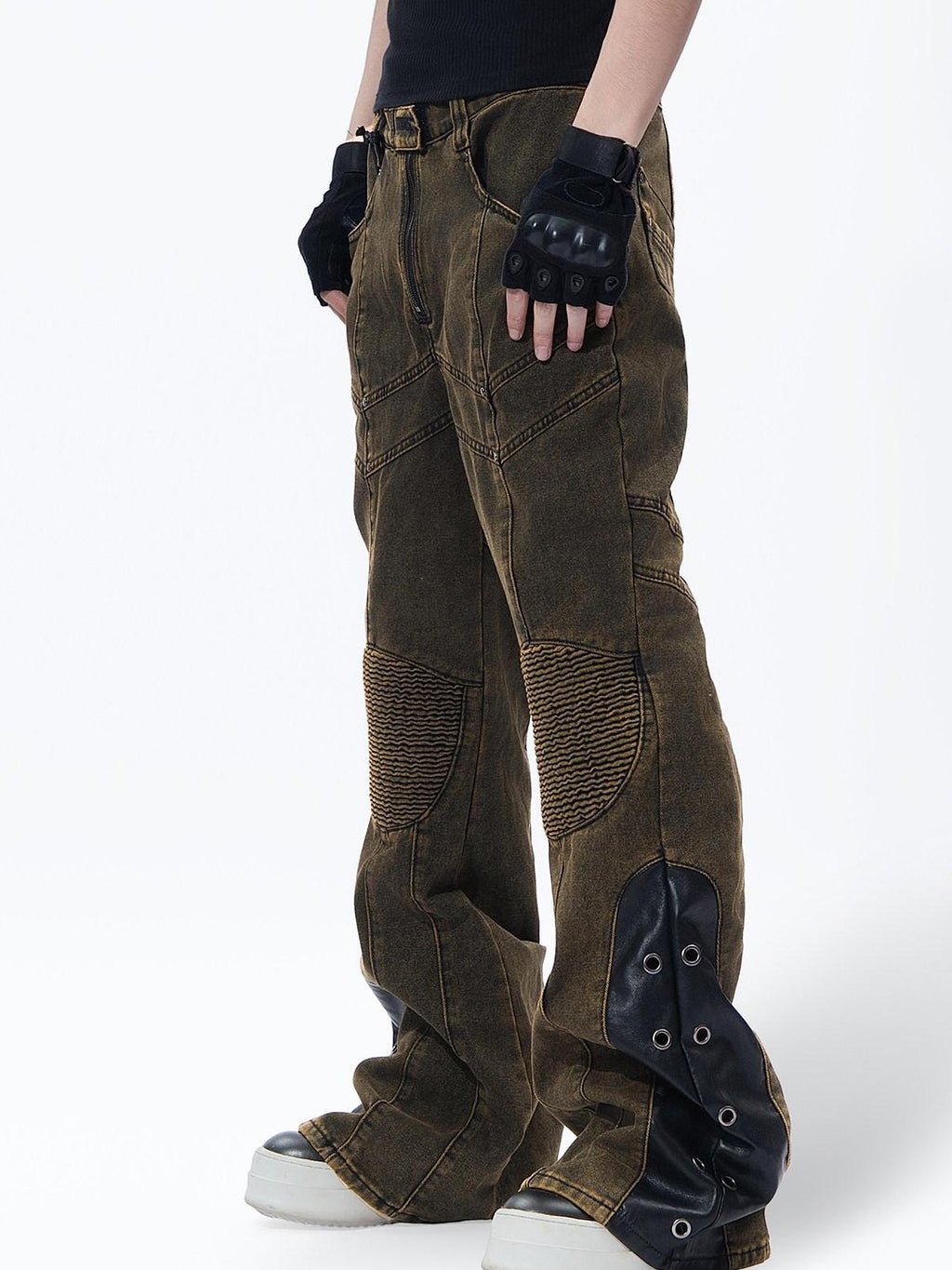 MOGONGSHE American Vintage Ripped Washed Wide Workwear Women's Denim Distressed Jeans