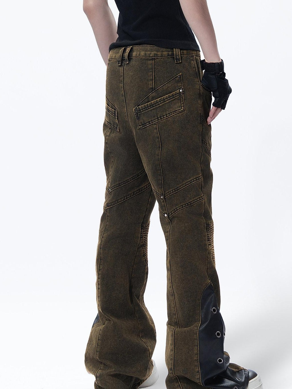 MOGONGSHE American Vintage Ripped Washed Wide Workwear Women's Denim Distressed Jeans