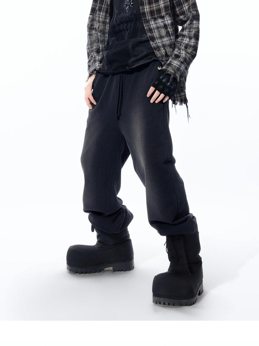 MOGONGSHE American Vintage Washed Distressed High Street Women's Wide-leg Pants