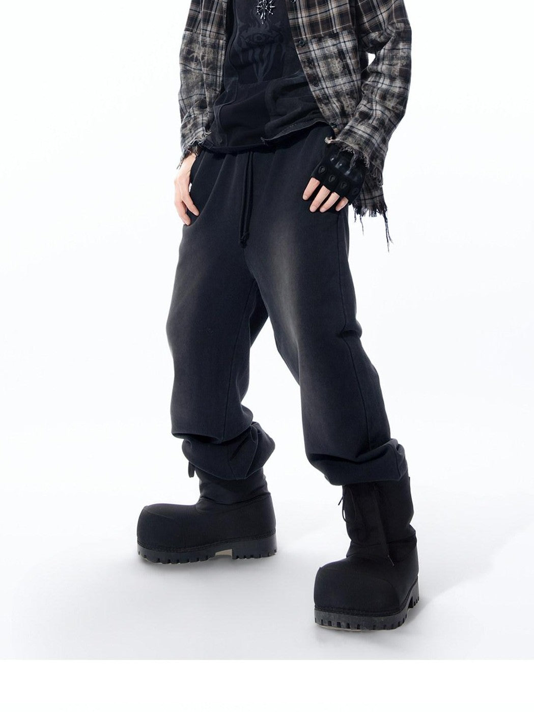 MOGONGSHE American Vintage Washed Distressed High Street Women's Wide-leg Pants