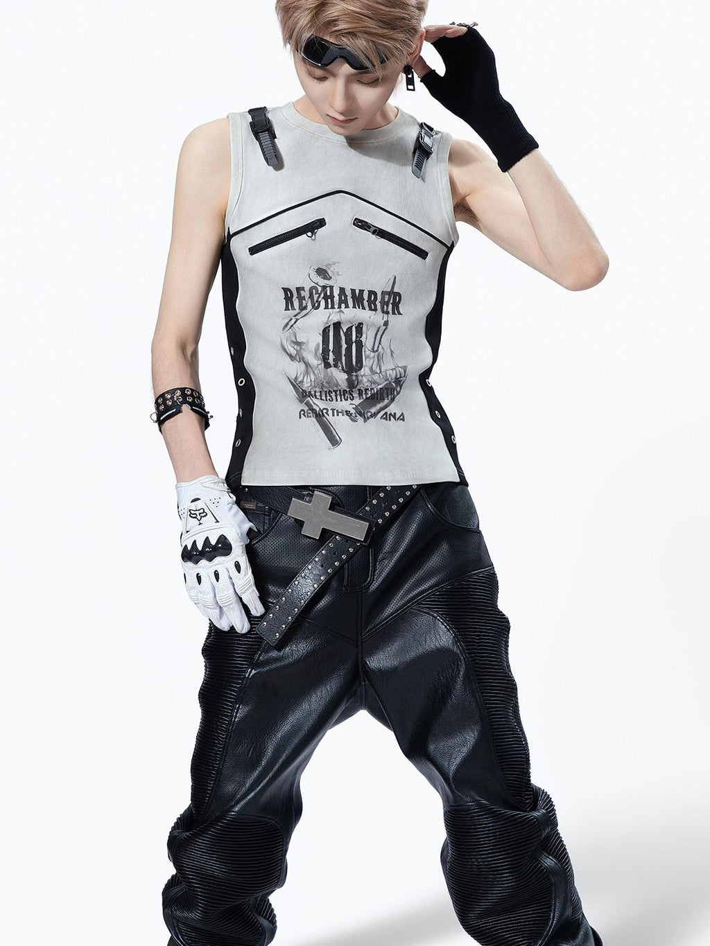 MOGONGSHE Biker Punk Distressed Tie Dye Patchwork Bullet Print Women's Tank Tops