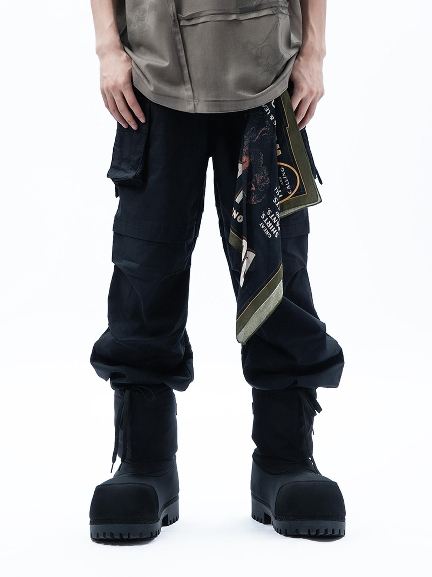 MOGONGSHE Black Edgy Cargo Relaxed Fit Street Cool Women's Wide-leg Pants