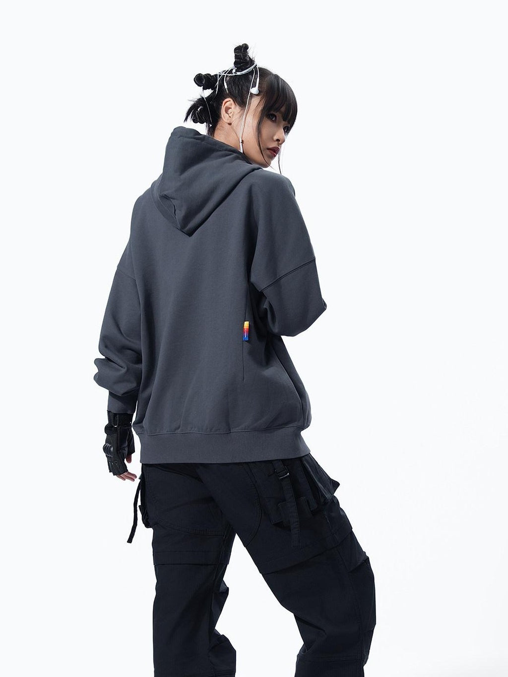 MOGONGSHE Black Edgy Cargo Relaxed Fit Street Cool Women's Wide-leg Pants