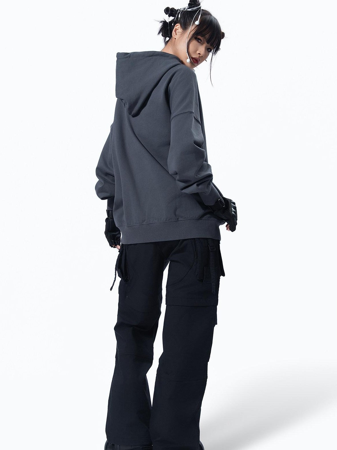 MOGONGSHE Black Edgy Cargo Relaxed Fit Street Cool Women's Wide-leg Pants