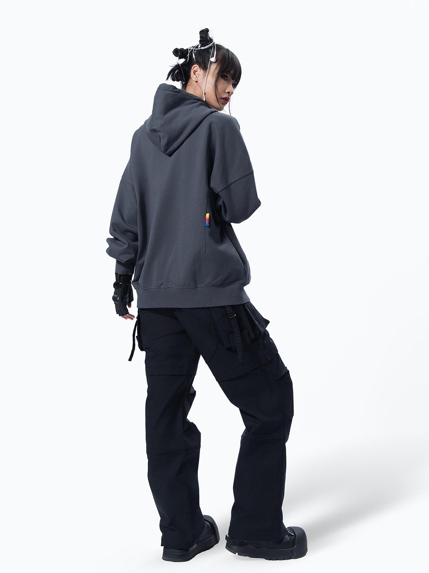 MOGONGSHE Black Edgy Cargo Relaxed Fit Street Cool Women's Wide-leg Pants