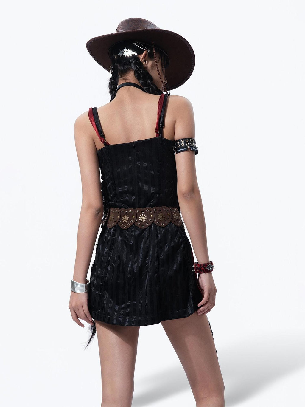 MOGONGSHE Black Red Asymmetrical Patchwork Y2k Retro Slim Women's Slip Mini Dresses