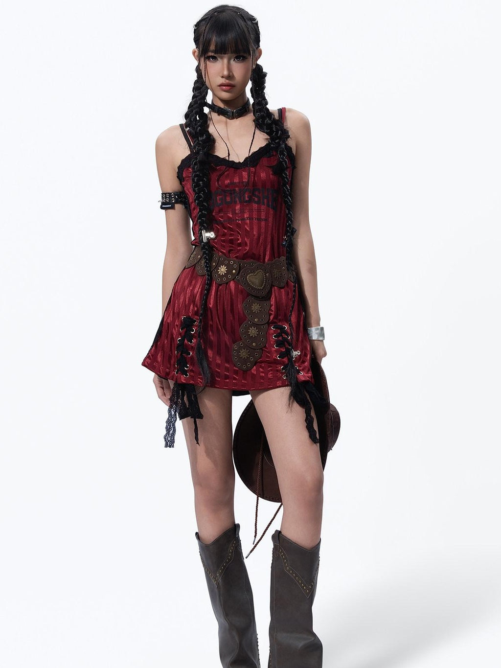 MOGONGSHE Black Red Asymmetrical Patchwork Y2k Retro Slim Women's Slip Mini Dresses